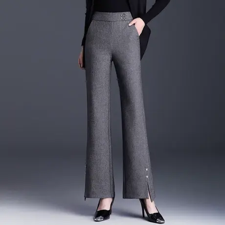 灰色微喇裤女2023秋冬新款高腰显瘦垂感休闲裤时尚百搭洋气长裤子商品大图