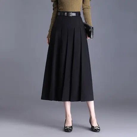 黑色百褶半身裙女2023秋季新款高腰显瘦垂感a字裙气质时尚大摆裙商品大图