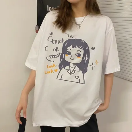 网红短袖t恤女2021新款宽松韩版设计感小众纯棉半袖ins超火上衣服商品大图