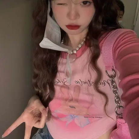 撞色插肩袖T恤女夏显瘦长袖打底衫薄款短款修身上衣2024新款秋季图片