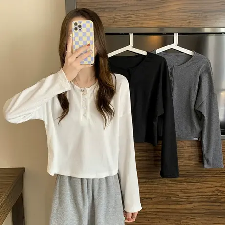 ins超火2025早春秋新款螺纹长袖t恤打底小衫女内搭闺蜜装短款上衣商品大图
