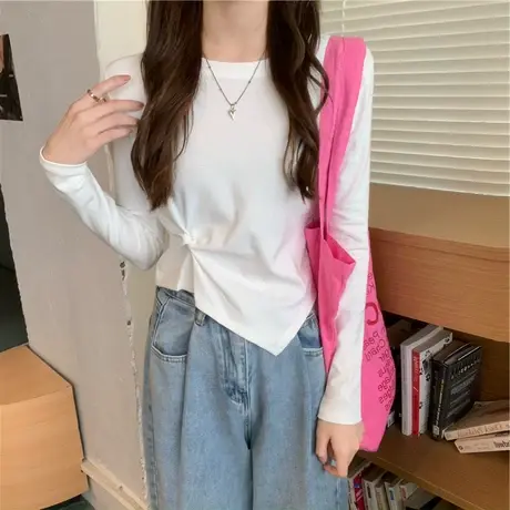 早秋季新款不规则长袖T恤女装ins潮设计感小众修身初秋内搭打底衫图片
