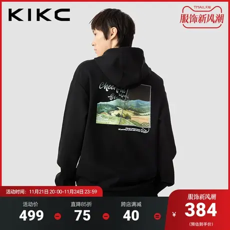kikc卫衣秋季男2023新款商场同款后背图案印花宽松潮流街头感帽衫图片