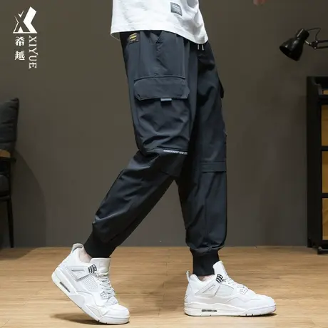 春秋速干冰丝男裤工装裤男宽松大码春秋痞帅束脚裤男士休闲裤子薄图片