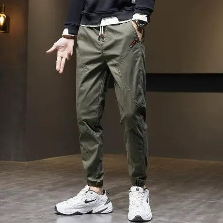 青少年学生宽松紧束脚男士长裤子男裤春季秋冬季纯棉工装裤休闲裤商品大图