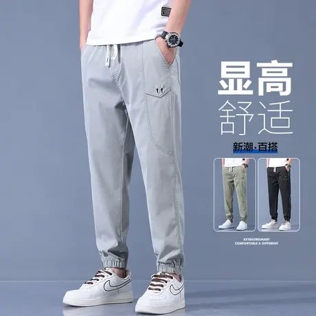 潮牌痞帅男士束腿九分休闲裤夏季薄款小脚工装夏款男裤子夏天夏裤商品大图