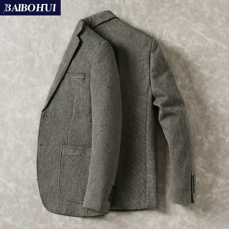 秋冬新款呢子休闲小西装外套男韩版修身商务英伦男士西服单西上衣商品大图