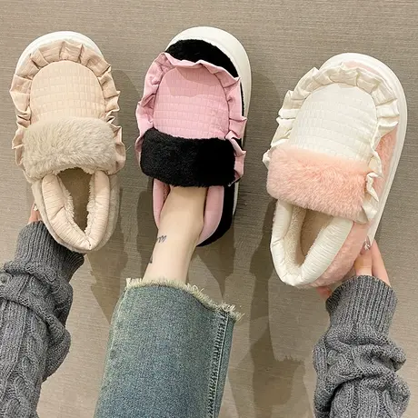 可爱少女心棉拖鞋女冬季毛绒保暖月子鞋室内居家厚底防滑包跟棉鞋图片