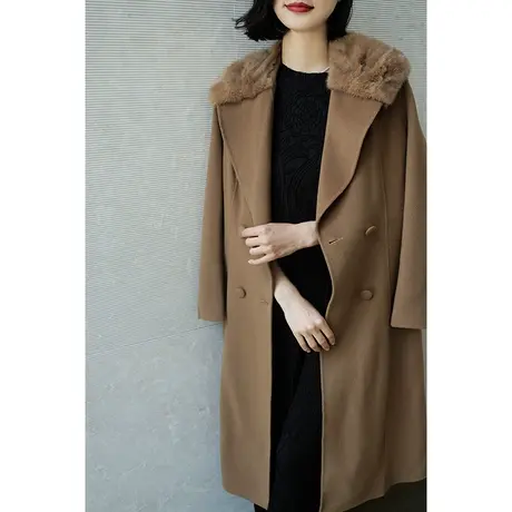 23秋冬新款大衣气质高货双排扣双面呢羊绒羊毛貂毛女士大衣外套女商品大图