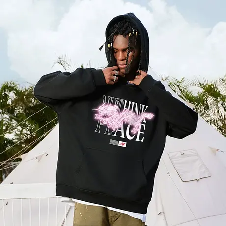 Nuthink国潮龙年本命年直喷龙卫衣男冬季加绒加厚宽松情侣外套潮商品大图