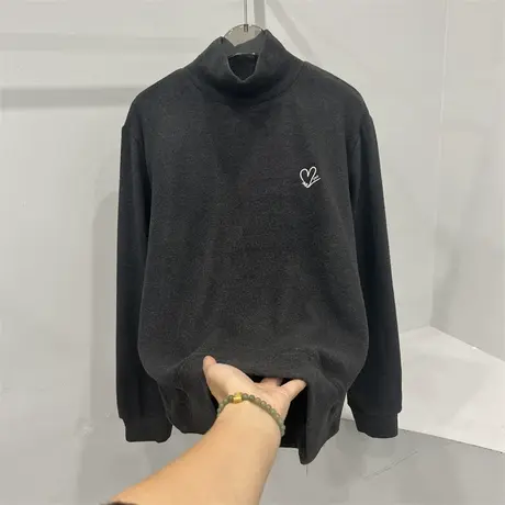2024新款欧货宽松洋气加厚高领T恤女秋冬爱心刺绣德绒打底衫上衣图片