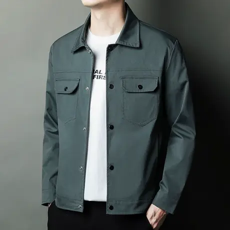 秋冬季男士排扣开衫痞帅棒球服牛仔外套春秋款翻领工装夹克上衣服图片