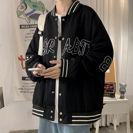 棒球服男潮牌ins百搭休闲立领秋冬外套韩版潮流港风秋季宽松夹克商品大图