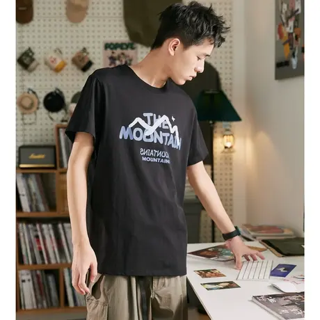 唐狮纯棉夏季短袖t恤男士潮流休闲宽松打底衫ins圆领上衣服男内搭商品大图