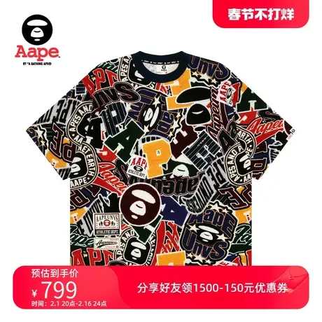 Aape旗舰店男装春夏猿颜字母图案满身街头潮流宽松短袖T恤1481XXM图片