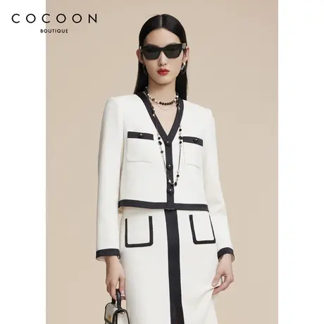 COCOON商场同款2024春季新款经典撞色V领小香风短外套商品大图