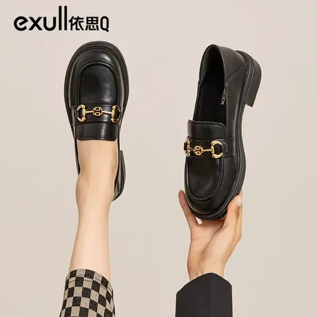 依思q黑色英伦小皮鞋一脚蹬女鞋软底乐福鞋女豆豆鞋春季软皮单鞋商品大图