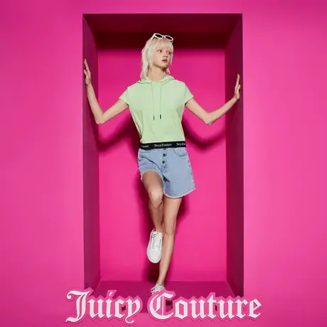 Juicy Couture橘滋新款清新靓丽撞色女装松紧连帽短袖针织衫商品大图