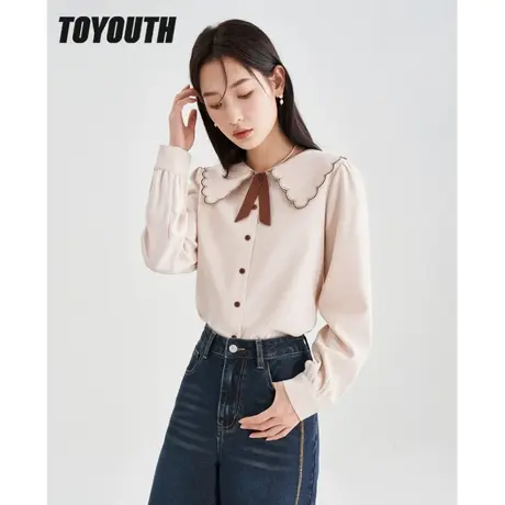 TOYOUTH初语衬衫女2022冬季新款花瓣领显白杏色上衣商品大图