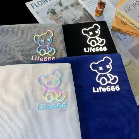 夏季T恤男短袖oversize圆领凸印小熊印花上衣服潮流宽松潮流体恤商品大图