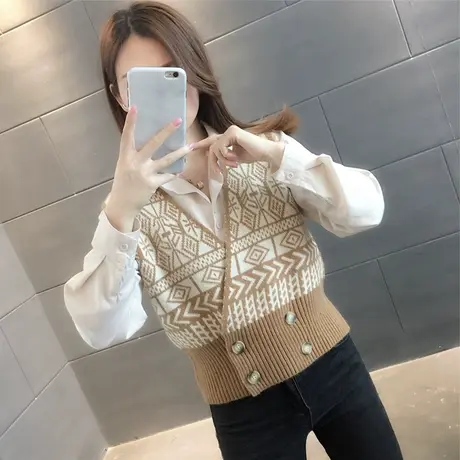 复古风无袖针织马甲背心女2023年秋冬新款韩版宽松毛衣开衫上衣潮商品大图