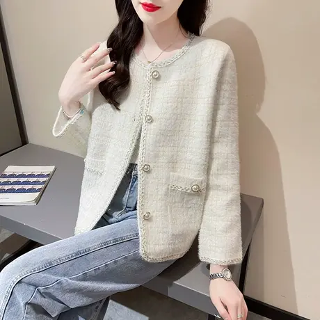 秋装2023年新款女上衣秋季女士小香风毛衣短外套女厚款针织开衫女图片