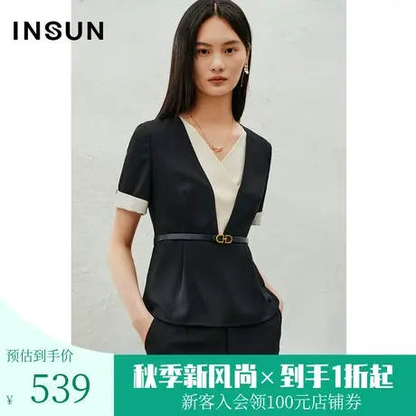 恩裳2023年夏款新款定制麻面垂感撞色拼接衬衫不易皱上衣商品大图