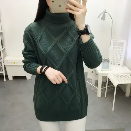 高领女士毛衣女装中长新款冬加厚宽松洋气菱形针织打底衫百搭外穿商品大图