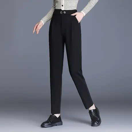 黑色小脚裤女2023春秋新款高腰休闲裤时尚通勤OL职业小直筒裤长裤商品大图