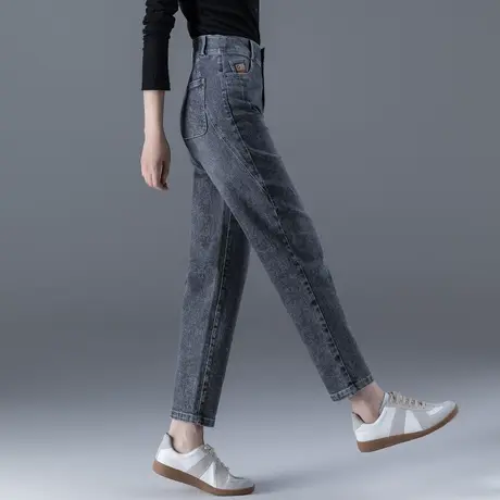 春秋2023年新款萝卜牛仔裤女加绒秋冬哈伦裤烟灰色女士九分老爹裤商品大图