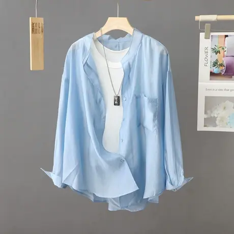 2023夏季新款外穿防晒衬衫女轻薄透气开衫外套薄款衬衣微透防晒衣图片