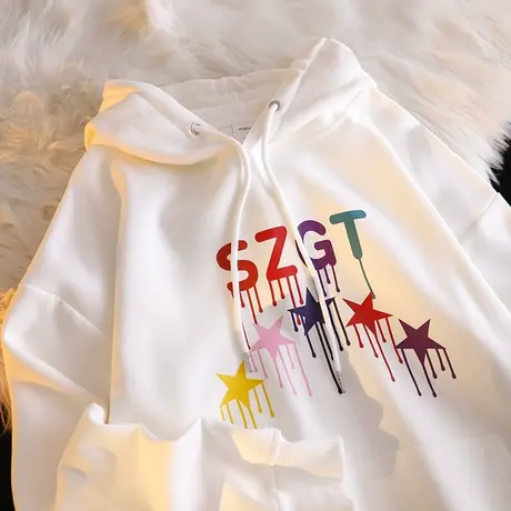 银狐绒连帽卫衣女新款秋冬加绒加厚ins潮牌宽松bf慵懒风大码外套图片