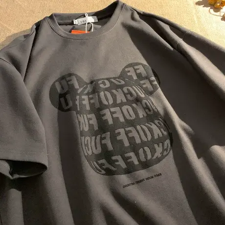 特大码美式复古宽松加肥卡通字母oversize情侣短袖T恤女胖MM200斤商品大图