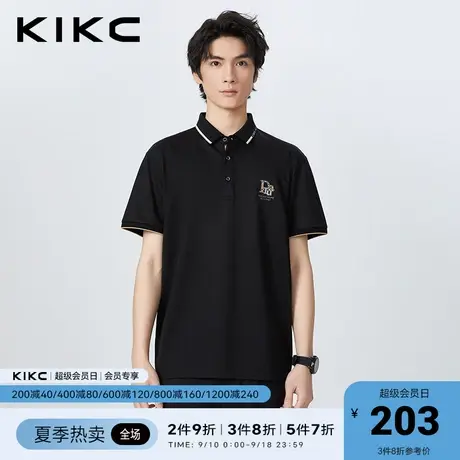 kikcpolo衫男2023春夏新款商场同款字母烫钻商务休闲复古翻领短袖图片