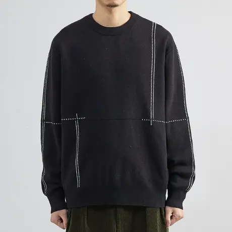 简约线条男士帅气毛衣韩版圆领针织衫2022秋冬潮流时尚缉明线衣服商品大图