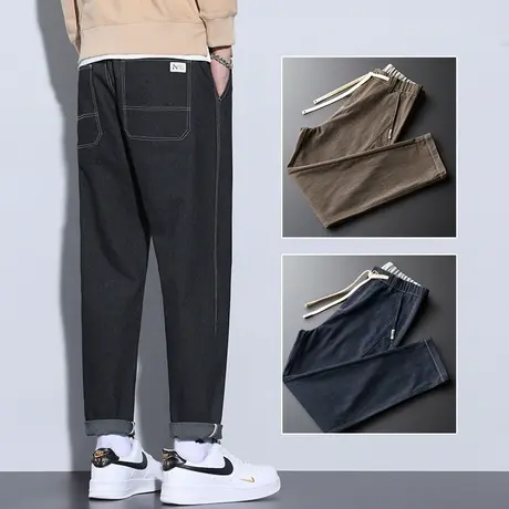 秋冬季广州新塘高端牛仔裤男士直筒宽松紧腰2023年新款休闲男裤子商品大图