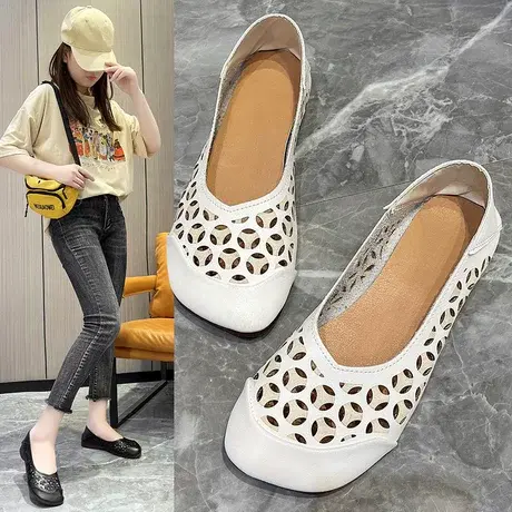 豆豆鞋女2023夏季新款镂空洞洞鞋防滑妈妈鞋春款女鞋凉鞋软底单鞋商品大图