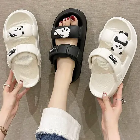 凉鞋女夏季ins潮时尚外穿可爱熊猫踩屎感厚底防滑沙滩两穿凉拖鞋图片