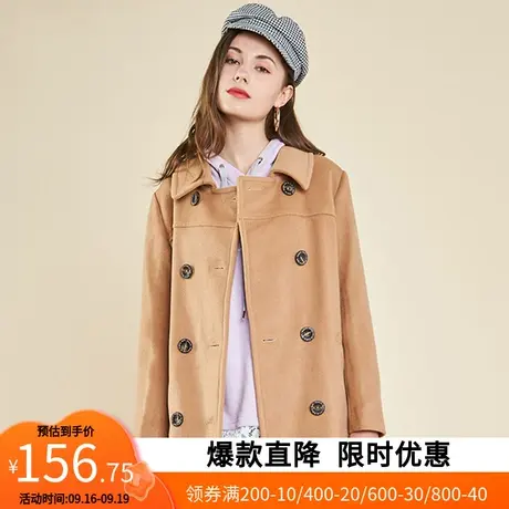 艾格冬季女装羊毛百搭休闲舒适保暖潮搭中长款大衣外套Y389图片
