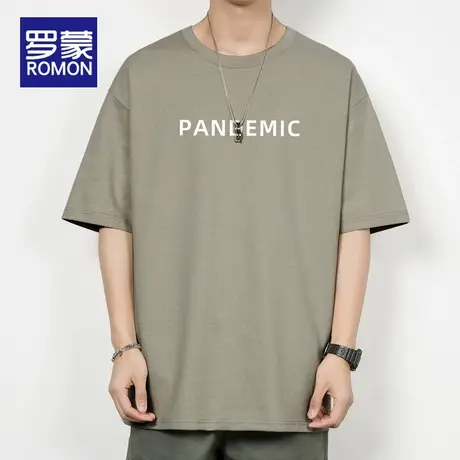 罗蒙短袖t恤男日系简约圆领体恤宽松潮流百搭男士休闲上衣服夏季图片
