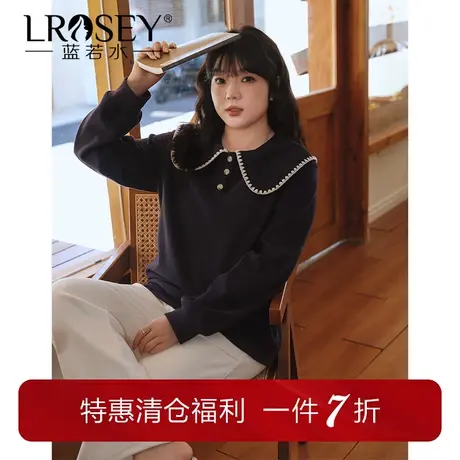 蓝若水大码宽松娃娃领卫衣女胖MM春季新款小众设计感显瘦别致上衣图片