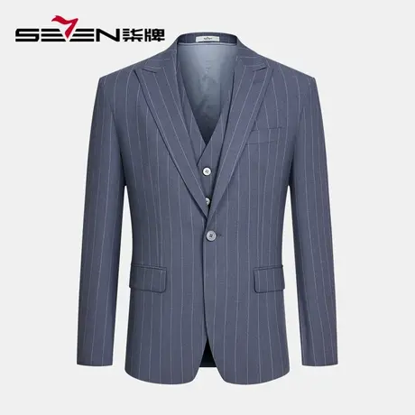 【商场同款】柒牌条纹西装套装男商务休闲时尚修身西服马甲三件套图片