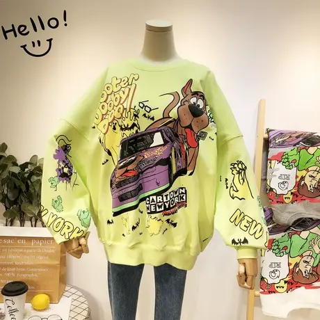 2020秋冬款韩国东大门ins潮慵懒休闲搞怪嘻哈宽松BF卫衣大码显瘦商品大图