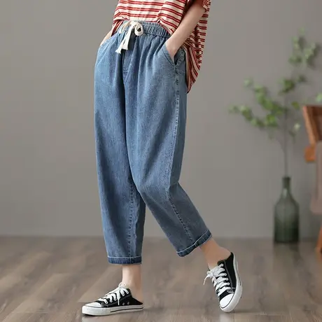 dza 高腰显瘦薄款九分牛仔裤子夏季2023新款宽松直筒裤休闲阔腿裤图片