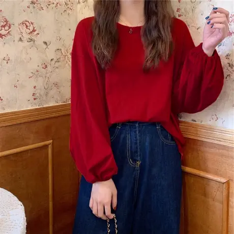 2023年早秋季新款欧美上衣服宽松外穿春秋衣女装长袖t恤女装ins潮商品大图