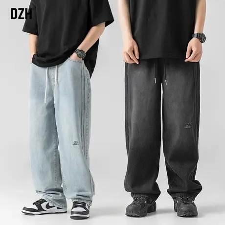 男士日系阔腿牛仔裤男休闲直筒裤秋季裤子男款美式宽松高街裤长裤商品大图