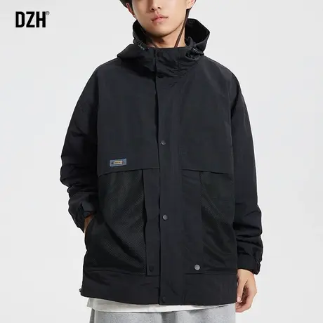 男士黑色连帽外套男潮流百搭春秋款休闲宽松夹克2023新款潮牌男装图片