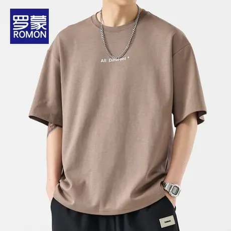 罗蒙短袖T恤男士夏季2025新款衣服潮牌体恤夏天圆领半袖宽松上衣商品大图