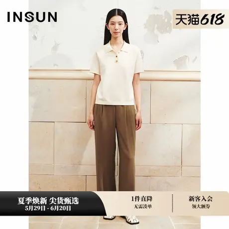 INSUN恩裳专选夏季简约米白色醋酸棉Polo领针织衫图片