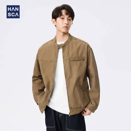 hansca纯棉工装夹克男士2024新款春秋季美式潮牌休闲上衣外套男款图片